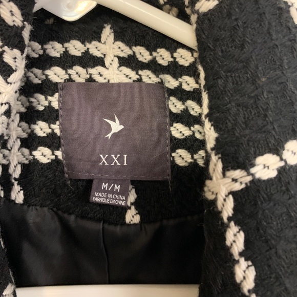 Forever 21 black and white plaid pea coat medium - Picture 2 of 4